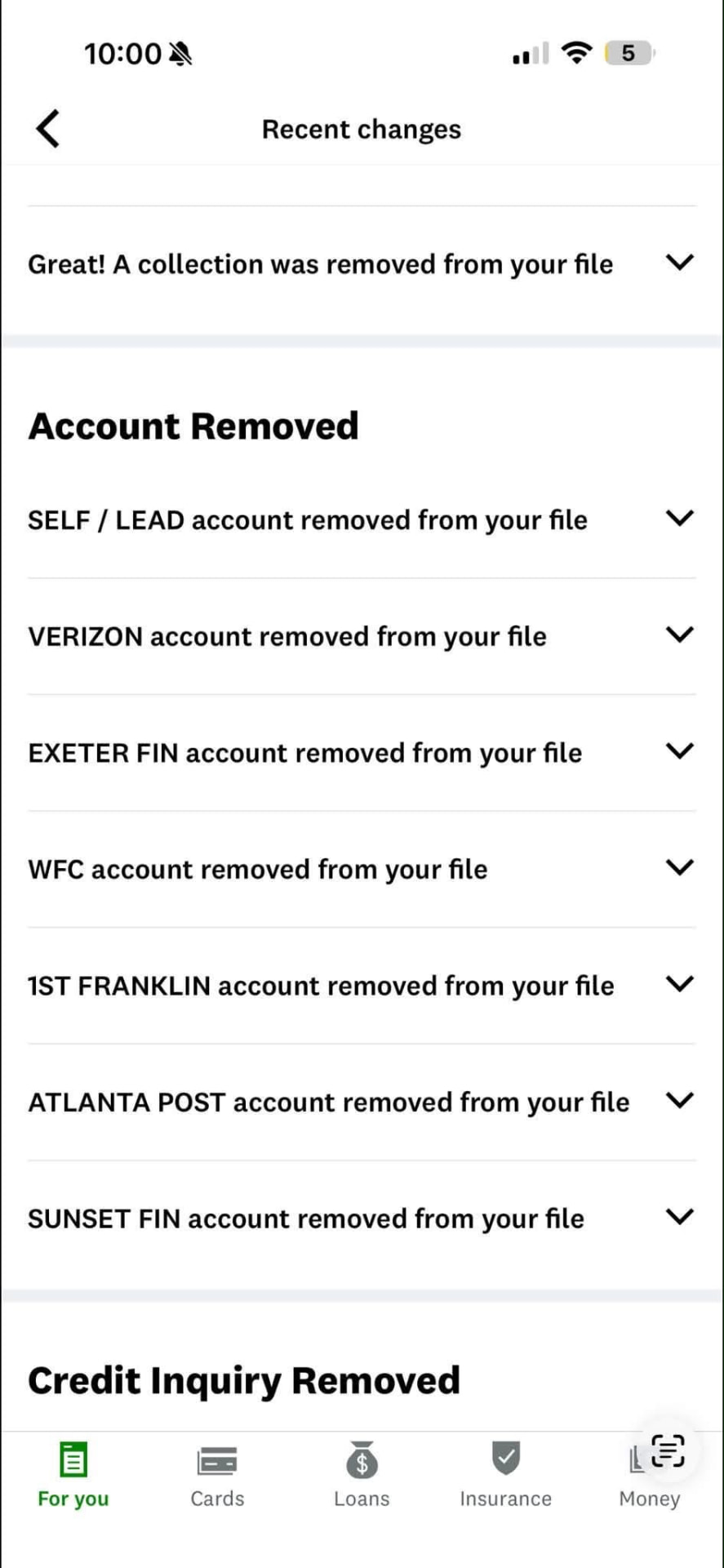 Collections, accounts and inquiries removed from credit file