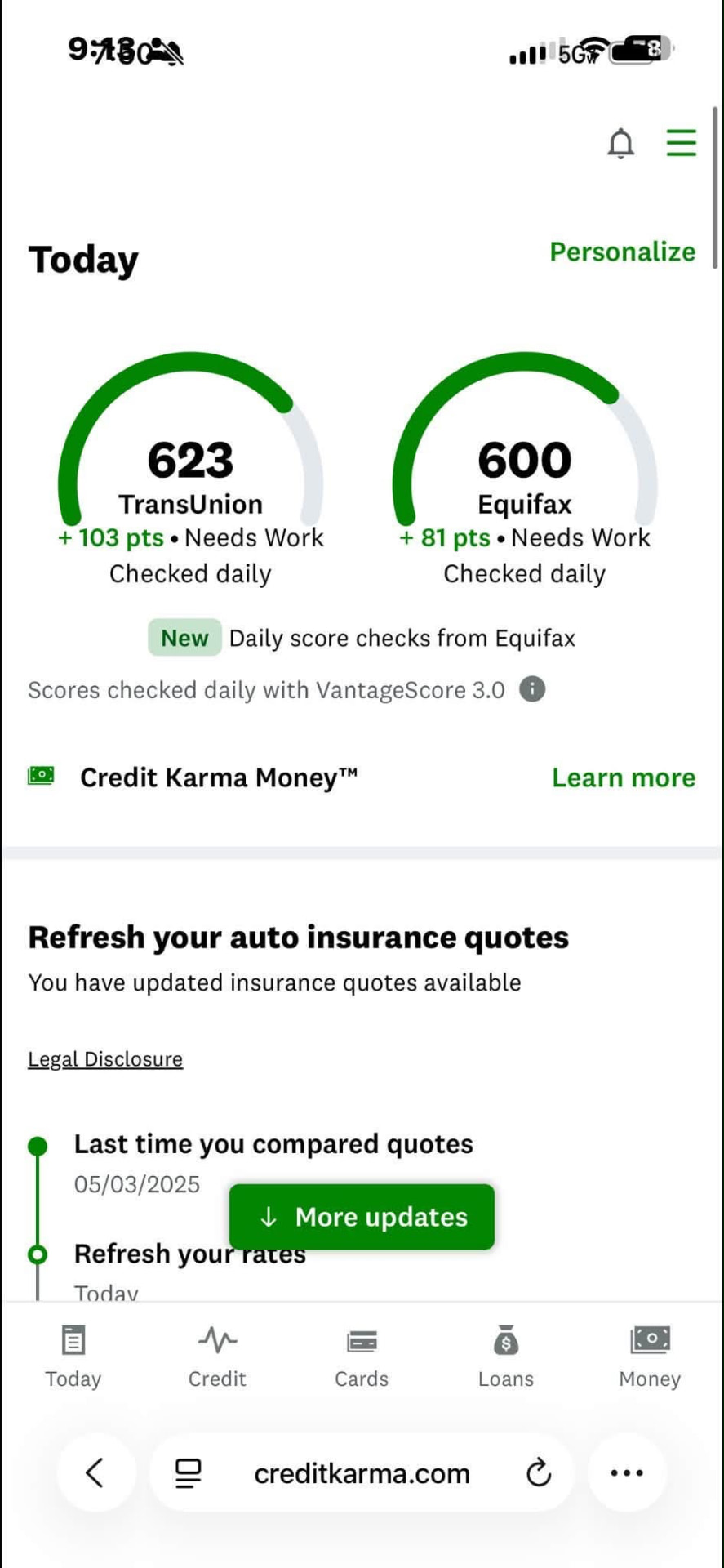 TransUnion 623 and Equifax 600 after 103 and 81 point gains
